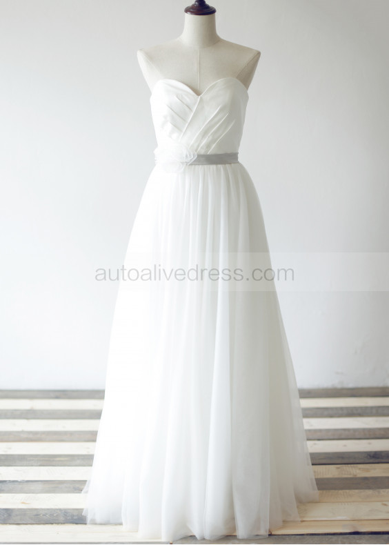 Ivory Satin Tulle Strapless Sweetheart Wedding Dress